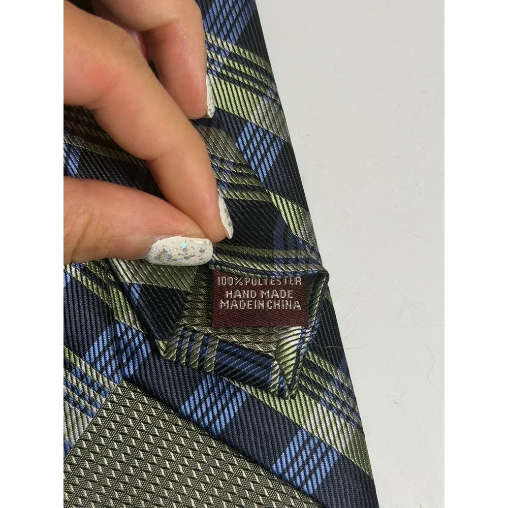 Covington Necktie Blue Green Plaid Check Pattern Polyester Formal Mens OS